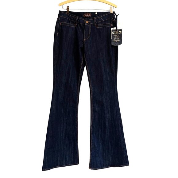 NWT Seven 7 for All Mankind Flare Jeans Womens Size 29 x 33 Dark Blue Low Rise - Picture 1 of 10